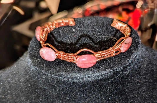 Rhodochrosite copper cuff bracelet