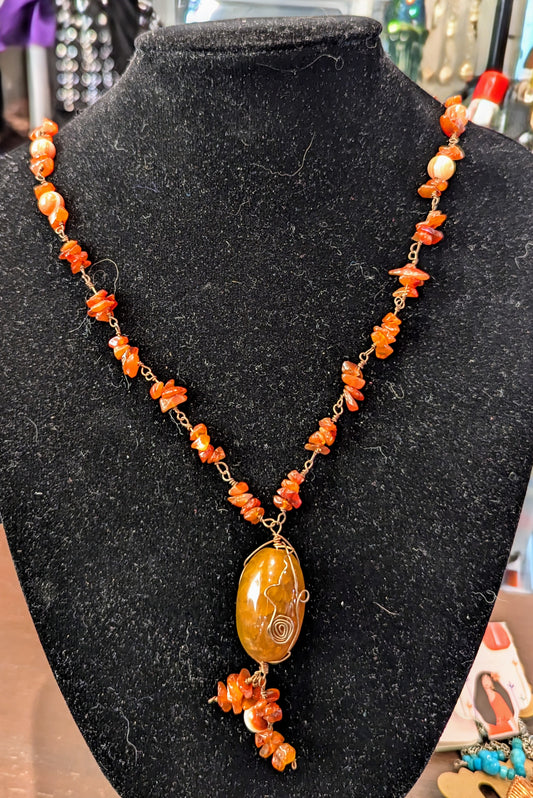 Fire agate copper necklace