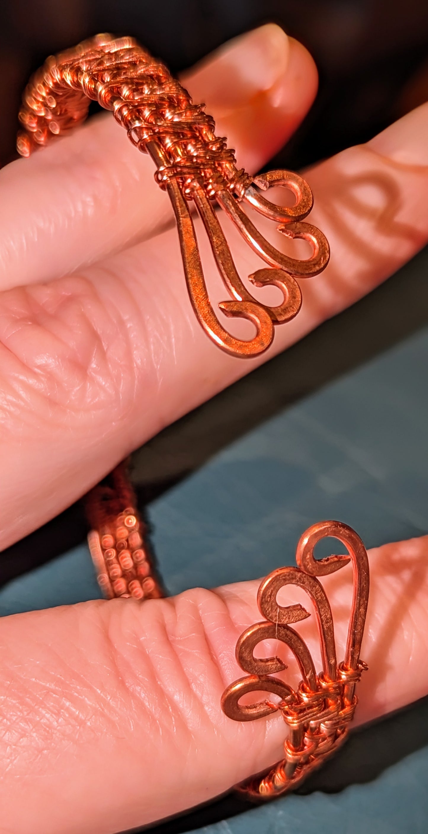 Woven copper gemstone cuff bracelet