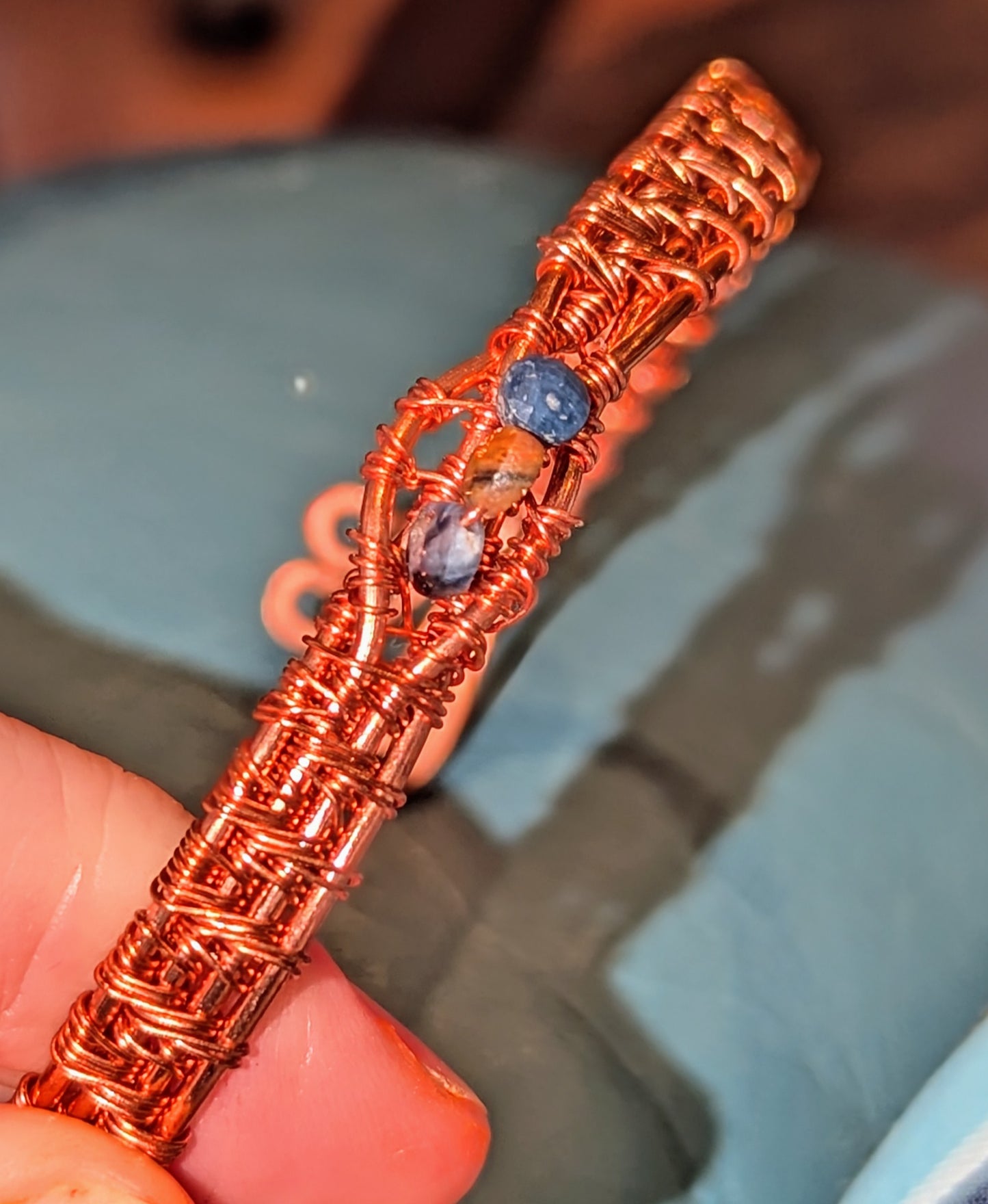 Woven copper gemstone cuff bracelet